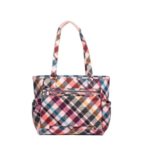 Lug Trotter Tote Bag Pink Plaid with matching Lug Drizzle Mini Zip Storage Pouch - Picture 5 of 16